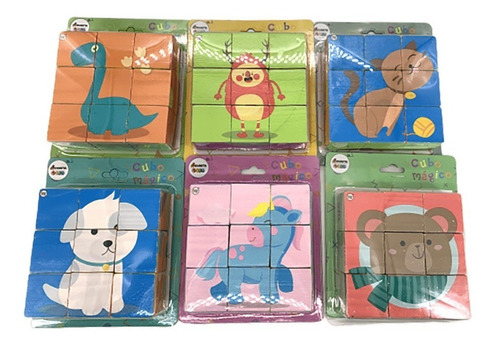 Imagen 2 de 7 de Rompecabezas Cubos Madera Animales 9 Piezas Didactico