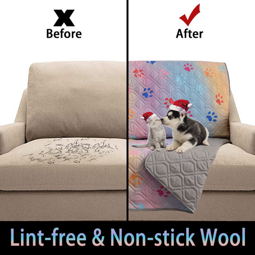 Funda Impermeable Para Cama De Perro Reversible Lavable Pata De Perro Arco Iris Impresa+gris Diseño