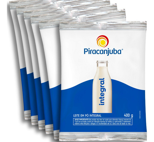 Kit Com 6 Embalagens - Leite Pó Integral Piracanjuba 400g