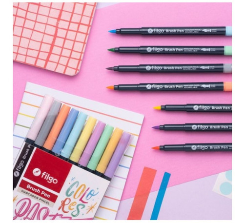 10 Marcadores Brush Pen Punta Pincel Filgo Pastel