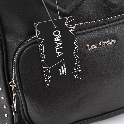 Imagen 6 de 6 de Mochila Mujer Urbana Las Oreiro Simil Cuero Corazon Tachas