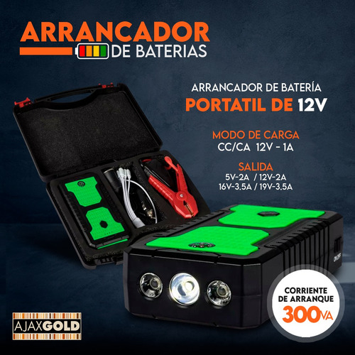 Imagen 2 de 10 de Arrancador Portátil Auto Moto Cargador De Baterías Usb Luz