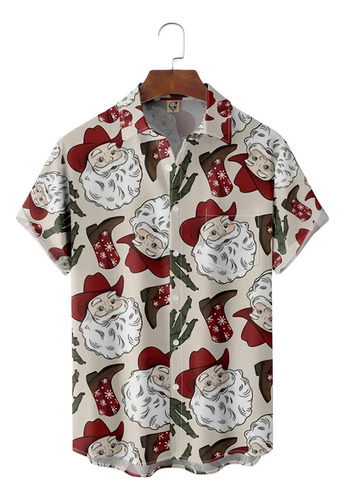 Camisa Hawaiana Unisex De Vaquero Navideño, Camisa De Playa