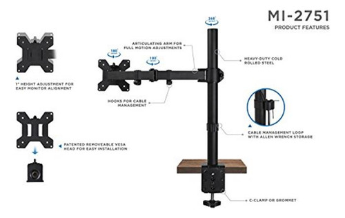 Soporte De Brazo De Monitor Único Mount-it! | Soporte De