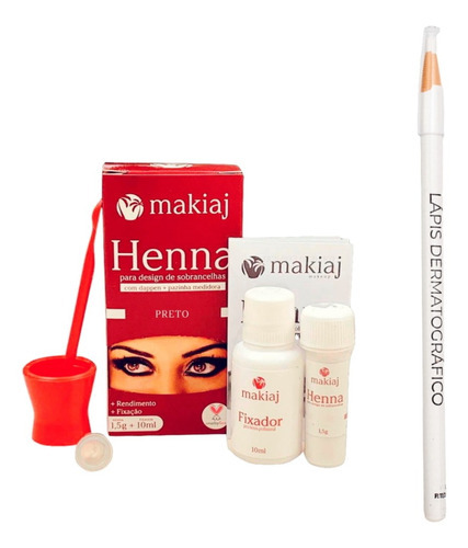 Kit Henna Makiaj Profissional E Lapis Sobrancelha Bellafemme Cor Preto