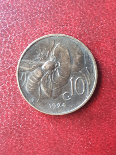 Moneda Italia 1924 10 Centimos Abeja (Usado)