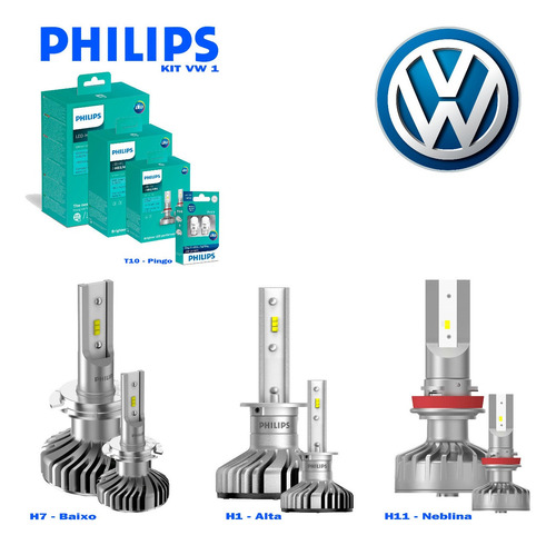 Kit Led Originais Philips Ultinon H7 H1 H11 T10 - Vw