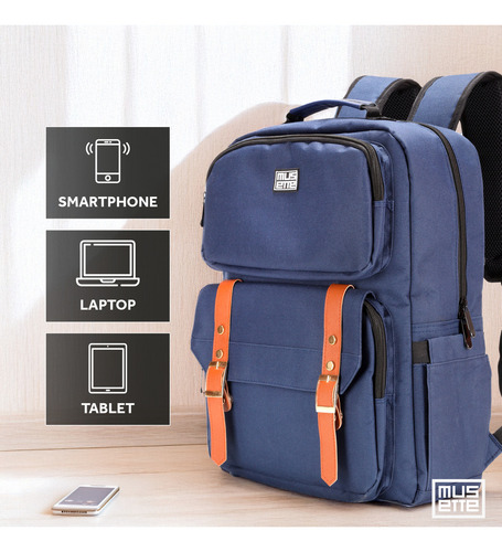 Mochila Ejecutiva Azul para Laptop 15.6” Reforzada Impermeable con Puerto USB