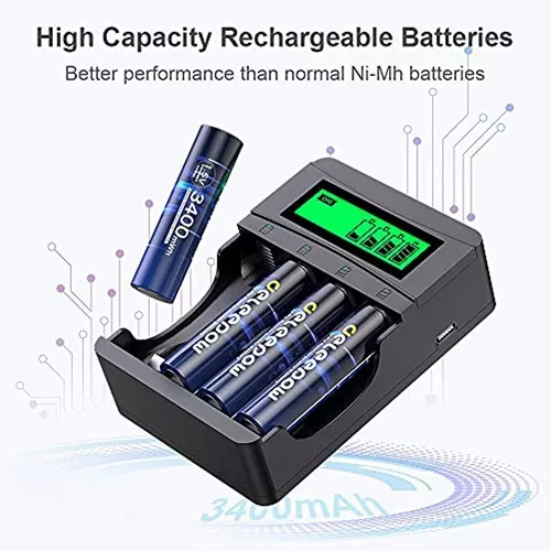 Deleepow Baterías AAA recargables de 15 V 1200 mWh pilas recargables de  litio AAA paquete de 4 unidades tamaño 1500 ciclos con cargador LCD – Yaxa  Store