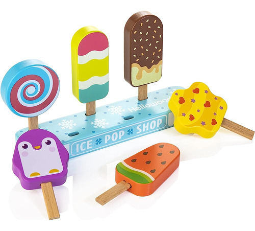 Hellowood Wooden Ice Pop Shop Juego De Simulación Set Para N