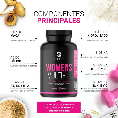 Imagen 3 de 7 de Multivitaminico De Mujer 180 Cápsulas Vitaminas Mujer B Life
