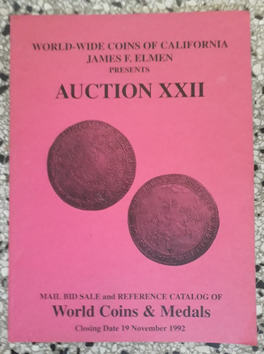 James Elmen World Coins Medals Catalogo 1992 Remate Monedas