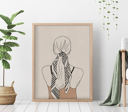 Quadro Decoração Minimalista Lenço Listrado No Cabelo