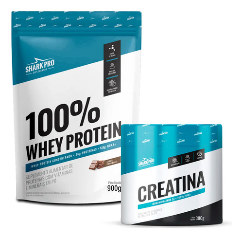 Whey Protein Concentrado Refil Shark Pro + Creatina Pura 300 Sabor Baunilha