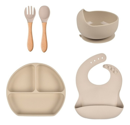 2024 Baby Food Kit Silicona Plato, Babero, Tenedor Y