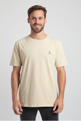 Polera Manga Corta Hombre Montaña Beige - Algodón Orgánico