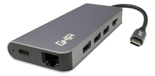 Adaptador Multipuerto Ghia 8 En 1 Usb 3.1 Tipo C A Hdmi Rj45