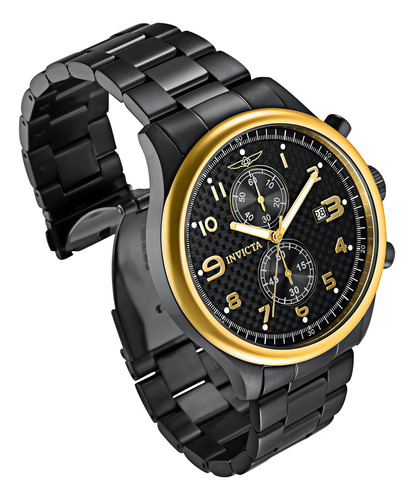 Relógio de pulso masculino Invicta 34000 de corpo preto com pulseira de aço inoxidável preta