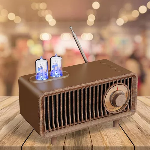 Radio vintage, altavoz Bluetooth retro con tubo de vacío, luces