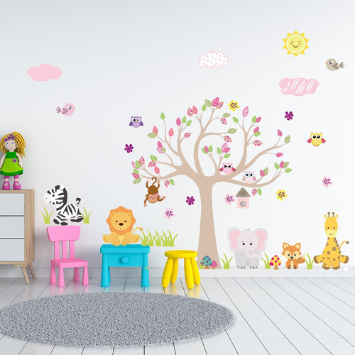 Adesivo Infantil Quarto Menina Arvore Tom Pastel Safari