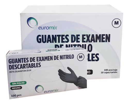 Guantes Nitrilo Negro Talle M Euromix 10 Cajas X 100 Unid