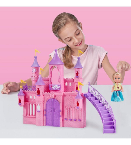 Castillo Princesa Rosa 34cm + Muñeca 10cm Casita Juguete
