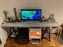 Comprar Mesa Escritorio Tablón De Madera Con Caballetes Pino Pintado