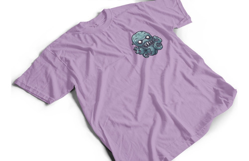 Camiseta Algodón Logo De Monstruo Kraken Terror Full Color