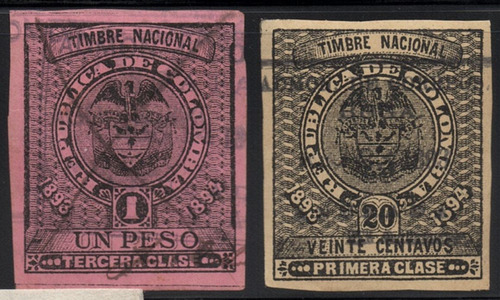 Estampillas Timbre 20 Centavos Y 1 Peso 1893 - 1894