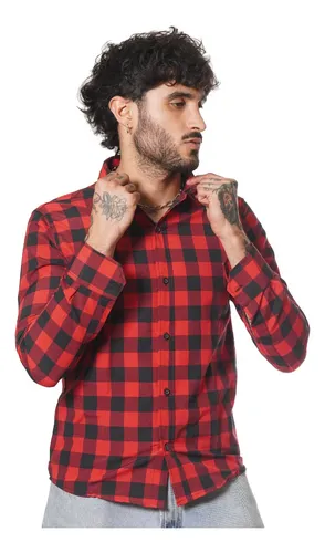 Camisa roja y negra cuadros hombre sales