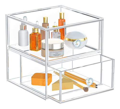 Aitee Acrylic Clear Makeup Organizer With 2 Drawers Stackab.