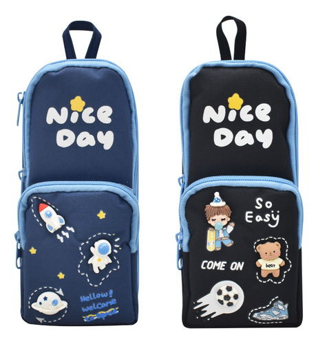 Lapicera Nice Day Pack 2pz 3d Estampada 3 Cierres Lluvia Color Azul Marino/negro 3d Estampado