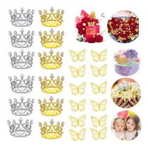 Comprar 24pzs Cake Toppers Corona Y 3d Mariposa Para Decoracion