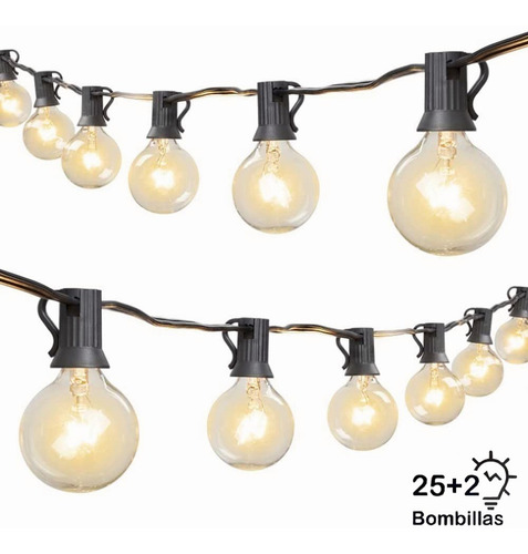 Imagen 1 de 8 de Guirnalda De Luces 25+2 Focos 7.6 Metro Exterior Impermeable