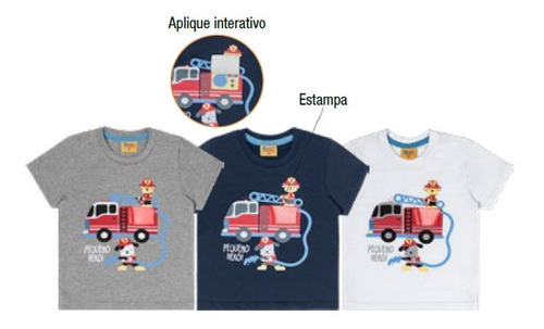 Camiseta Menino Bombeiro Interativo Rolú 90012 - Tam 1 2 3