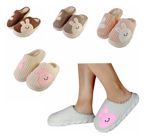 Pantuflas De Dama Peluche Invierno Suaves Moda Conejo