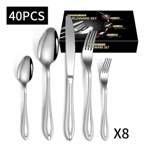 Juego De Cubiertos De Acero Inoxidable De 40 Piezas Para 8 P