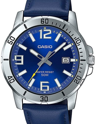 Relógio Casio Masculino Couro Azul  Mtp-vd01l-2bvudf