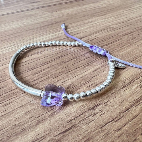 Pulsera Mariposa Swarovski Rosa Y Plata .925 Agálea Joyería
