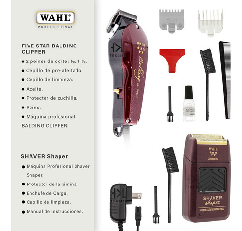Combo Wahl Balding Y Shaver Cortadora Afeitadora Profesional Color Tinto