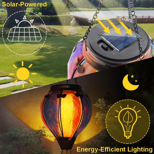 Linterna Solar De Globo De Aire Caliente Con Llama Parpadean