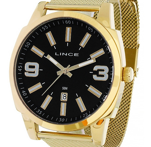 Relogio Lince Masculino Mrg4683l Dourado Preto Original 