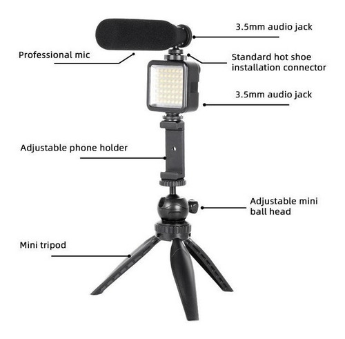 Imagen 5 de 10 de Microfono Profesional + Luz Led + Soporte Vlog Maono Cm11pl