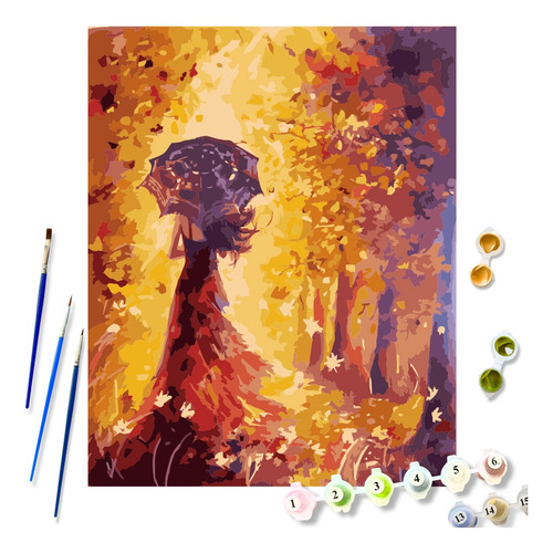 Pintar Con Números Mujer Otoño 40x50 Diy Cuadro Fácil
