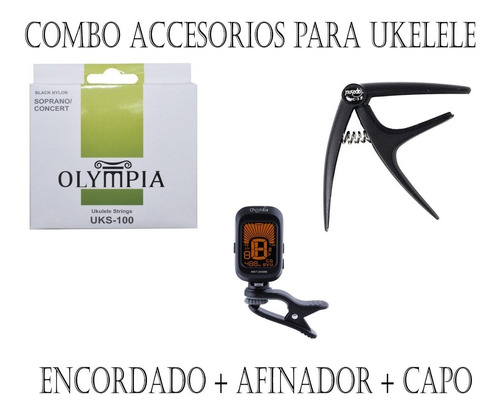 Pack Acc Ukelele: Encordado + Afinador + Capo / En Belgrano!