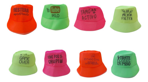 5 Pilusos Con Frases Tela Fluo Cotillon Gorros Carioca