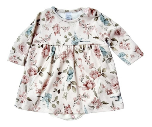 Imagen 1 de 2 de Body Vestido Beba Interlock Estampado Flores Y Pajaros