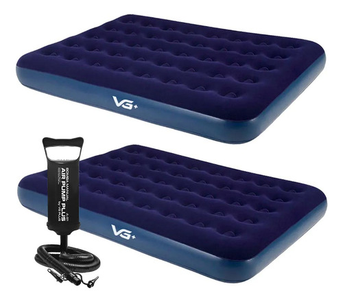 Kit 2 Colchões Infláveis Casal Comfort Bomba Manual Vg Plus Cor Azul