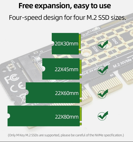 Adaptador M.2 A Pcie X4 X8 X16 Soporta Disco Ssd Nvme Mkey