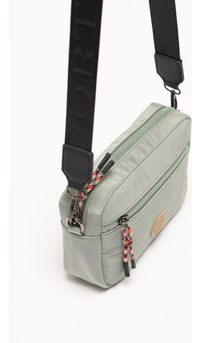 Bandolera Sporty Con Logo Bordado Mujer Portsaid Acabado De Los Herrajes Plata Color Military Correa De Hombro Negro Diseño De La Tela Liso